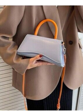 Blue And Orange Faux Leather Mini Crossbody Purse Handbag Contemporary